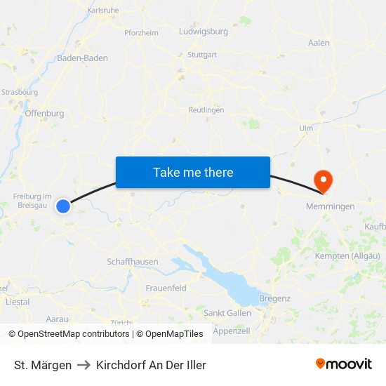 St. Märgen to Kirchdorf An Der Iller map