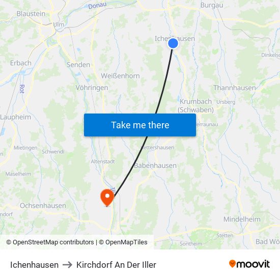 Ichenhausen to Kirchdorf An Der Iller map
