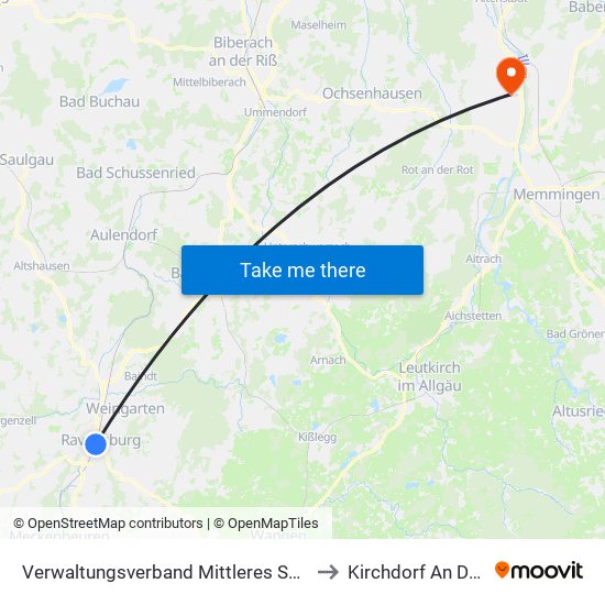 Verwaltungsverband Mittleres Schussental to Kirchdorf An Der Iller map