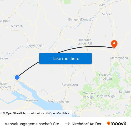 Verwaltungsgemeinschaft Stockach to Kirchdorf An Der Iller map