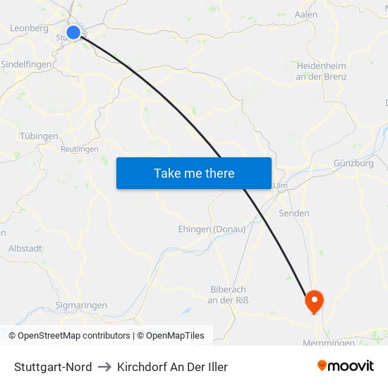 Stuttgart-Nord to Kirchdorf An Der Iller map