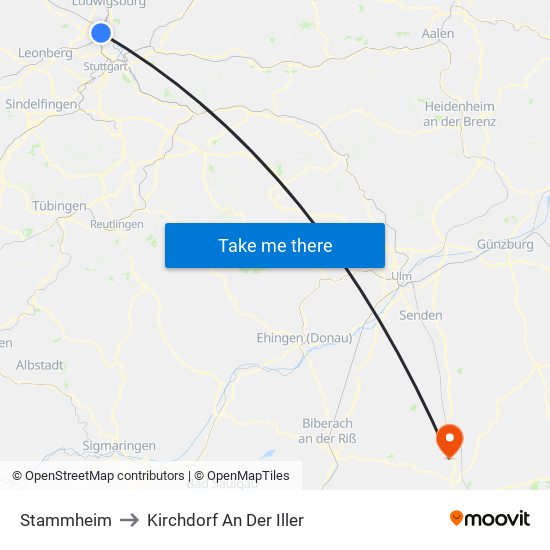 Stammheim to Kirchdorf An Der Iller map