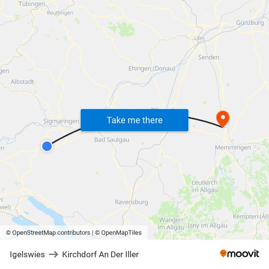 Igelswies to Kirchdorf An Der Iller map