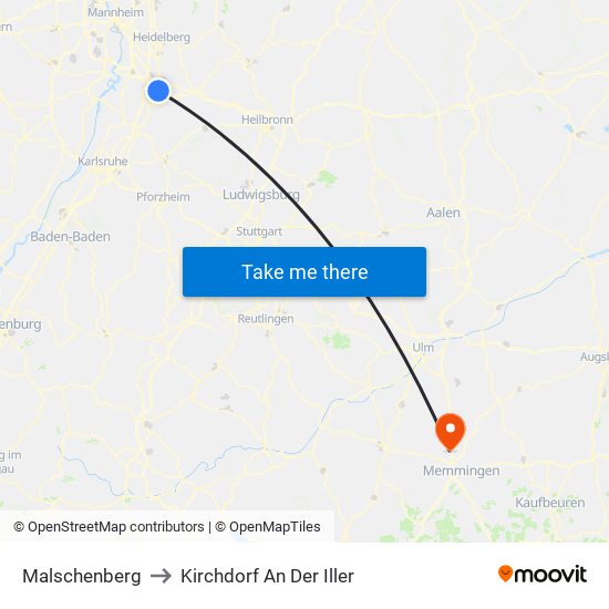 Malschenberg to Kirchdorf An Der Iller map