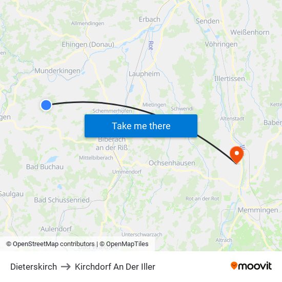 Dieterskirch to Kirchdorf An Der Iller map
