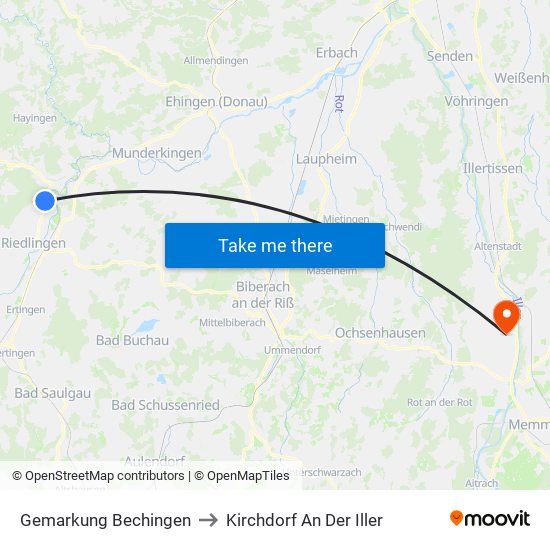 Gemarkung Bechingen to Kirchdorf An Der Iller map