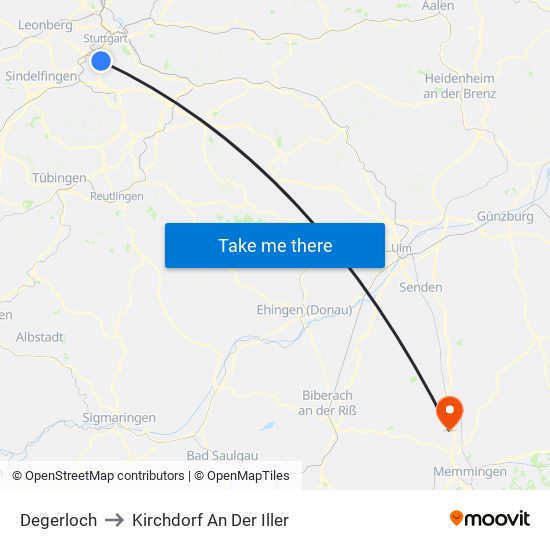 Degerloch to Kirchdorf An Der Iller map