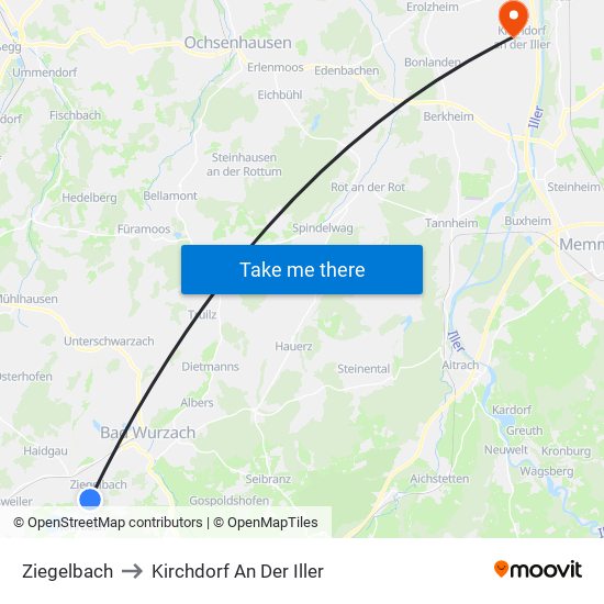 Ziegelbach to Kirchdorf An Der Iller map