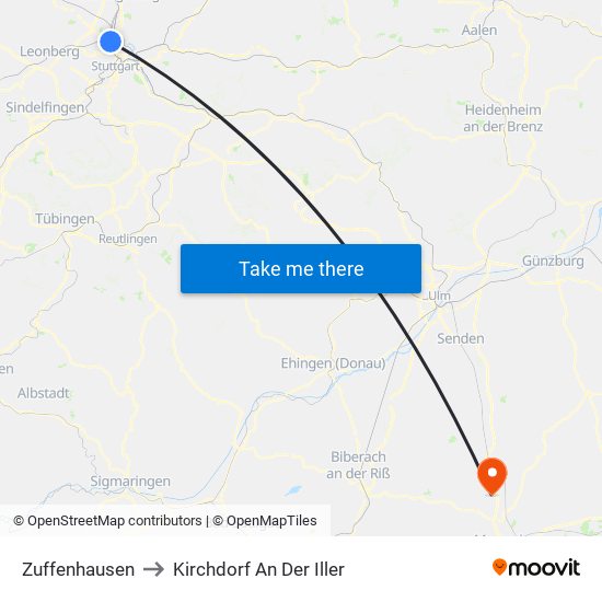 Zuffenhausen to Kirchdorf An Der Iller map