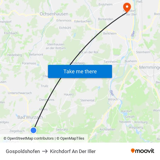 Gospoldshofen to Kirchdorf An Der Iller map