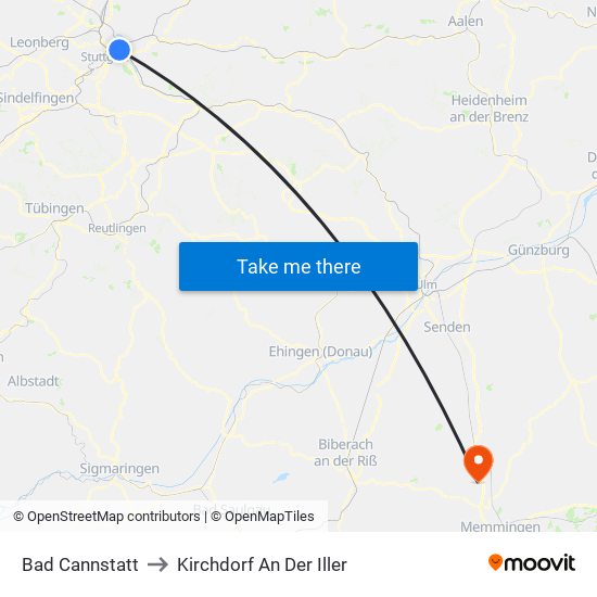 Bad Cannstatt to Kirchdorf An Der Iller map