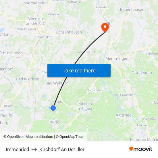 Immenried to Kirchdorf An Der Iller map