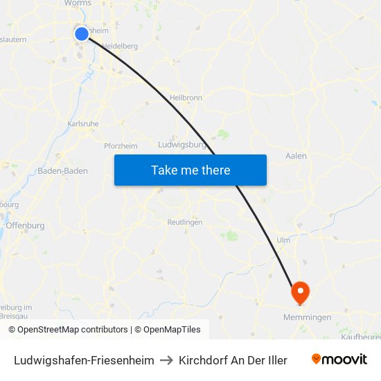 Ludwigshafen-Friesenheim to Kirchdorf An Der Iller map