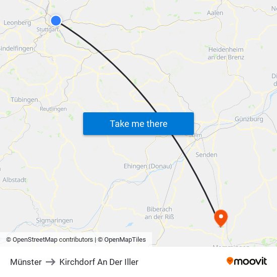 Münster to Kirchdorf An Der Iller map