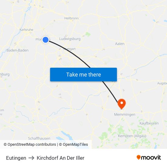 Eutingen to Kirchdorf An Der Iller map