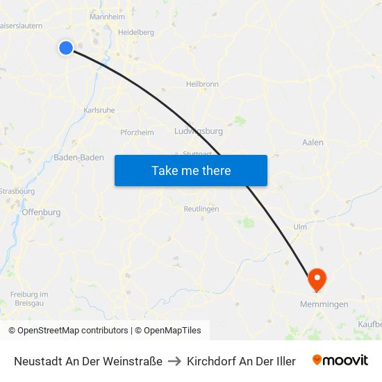 Neustadt An Der Weinstraße to Kirchdorf An Der Iller map