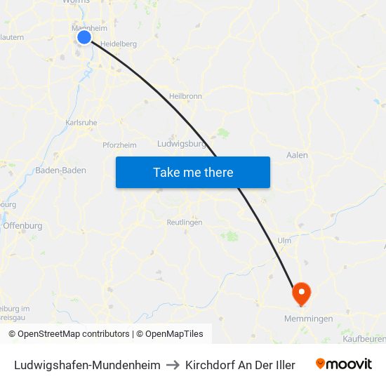 Ludwigshafen-Mundenheim to Kirchdorf An Der Iller map