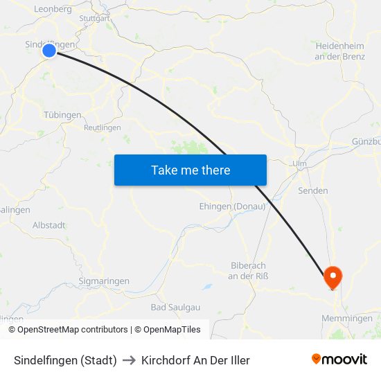 Sindelfingen (Stadt) to Kirchdorf An Der Iller map