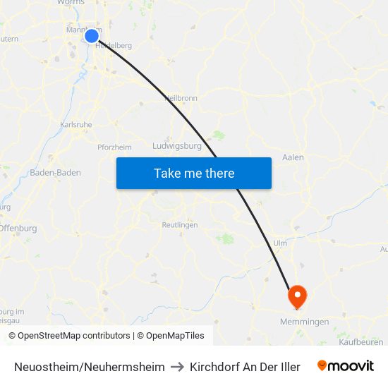 Neuostheim/Neuhermsheim to Kirchdorf An Der Iller map