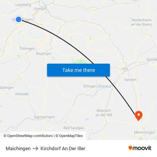 Maichingen to Kirchdorf An Der Iller map