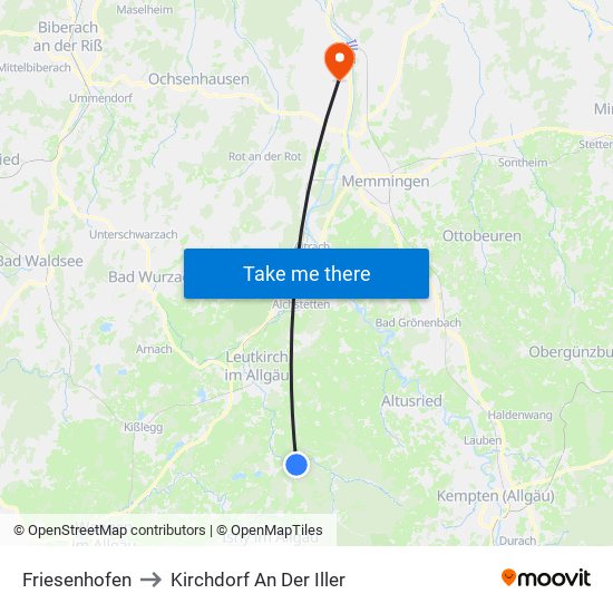 Friesenhofen to Kirchdorf An Der Iller map