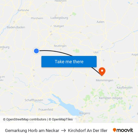 Gemarkung Horb am Neckar to Kirchdorf An Der Iller map