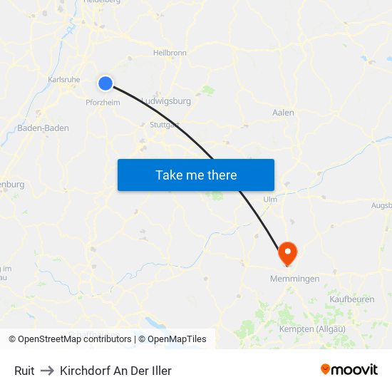 Ruit to Kirchdorf An Der Iller map