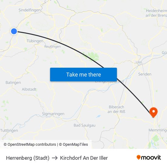 Herrenberg (Stadt) to Kirchdorf An Der Iller map