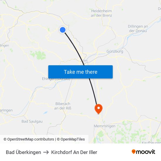 Bad Überkingen to Kirchdorf An Der Iller map