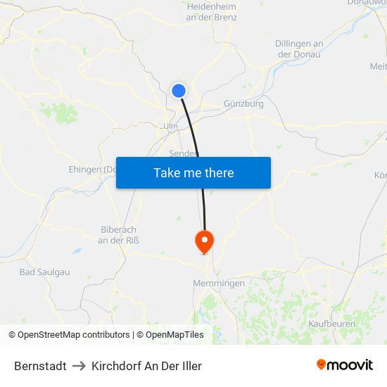 Bernstadt to Kirchdorf An Der Iller map