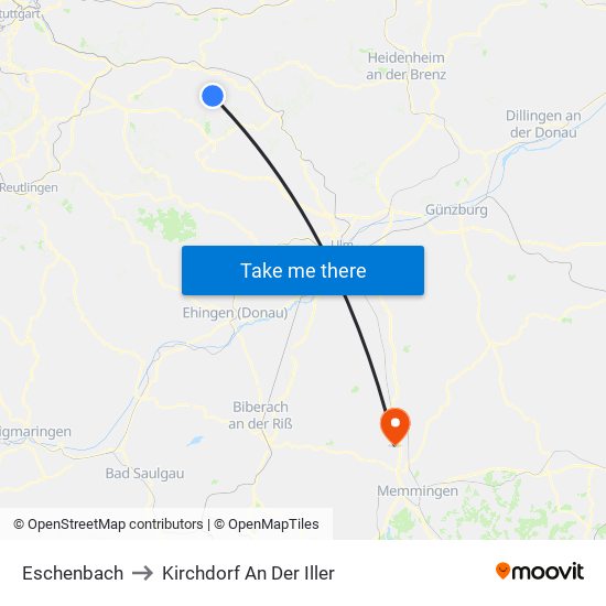 Eschenbach to Kirchdorf An Der Iller map