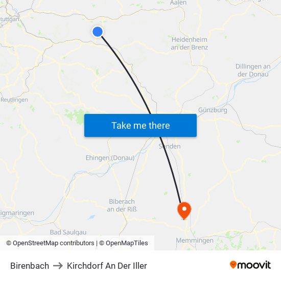 Birenbach to Kirchdorf An Der Iller map
