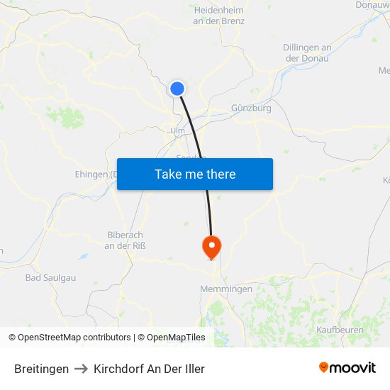 Breitingen to Kirchdorf An Der Iller map
