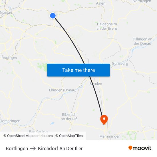 Börtlingen to Kirchdorf An Der Iller map