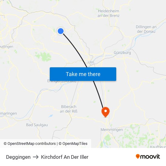 Deggingen to Kirchdorf An Der Iller map