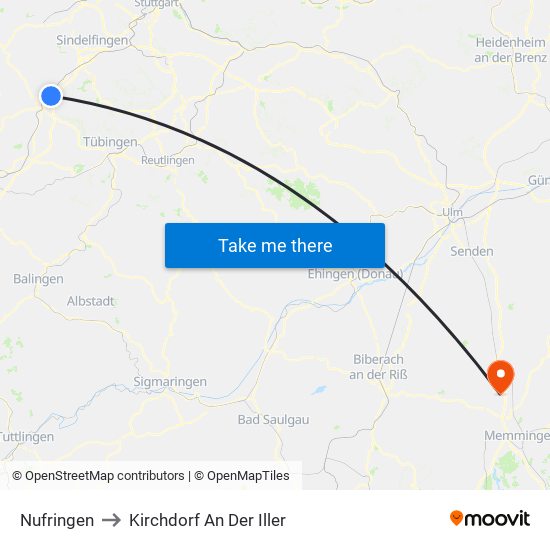 Nufringen to Kirchdorf An Der Iller map