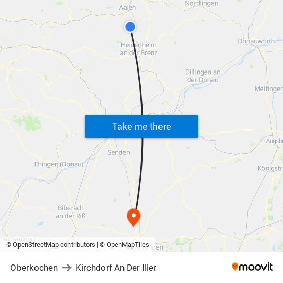 Oberkochen to Kirchdorf An Der Iller map