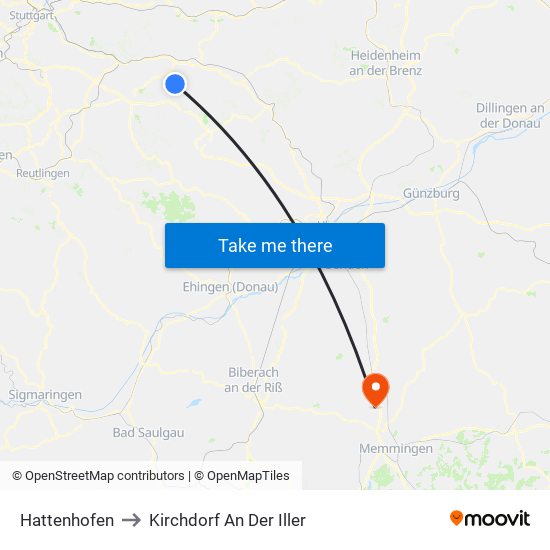 Hattenhofen to Kirchdorf An Der Iller map