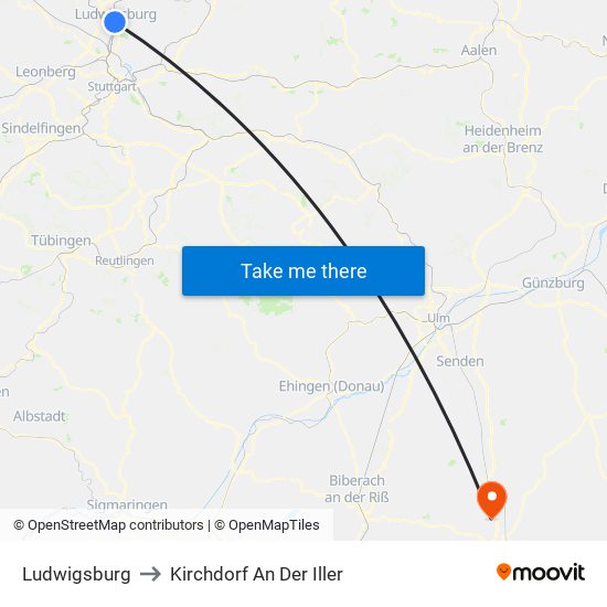 Ludwigsburg to Kirchdorf An Der Iller map