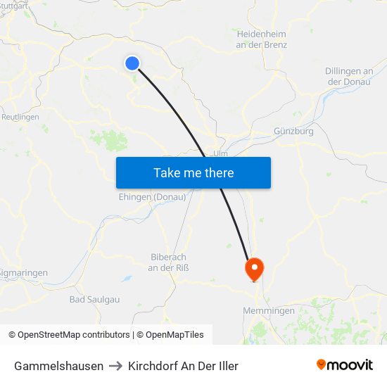 Gammelshausen to Kirchdorf An Der Iller map