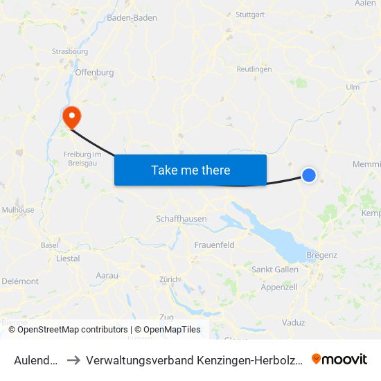 Aulendorf to Verwaltungsverband Kenzingen-Herbolzheim map