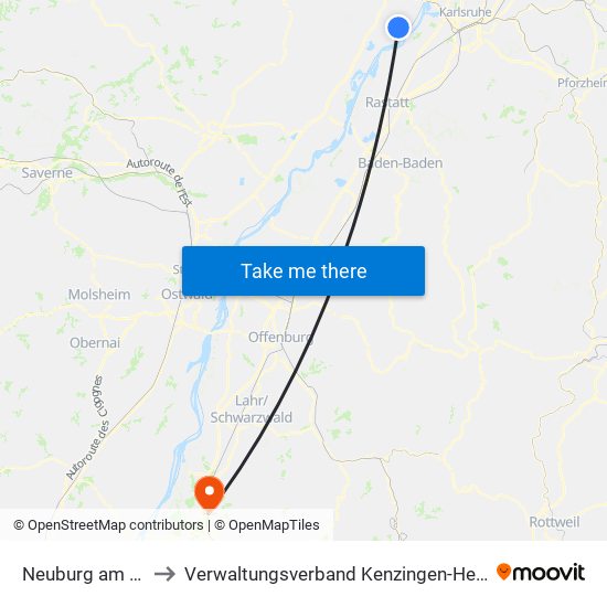 Neuburg am Rhein to Verwaltungsverband Kenzingen-Herbolzheim map