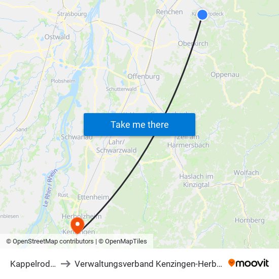 Kappelrodeck to Verwaltungsverband Kenzingen-Herbolzheim map