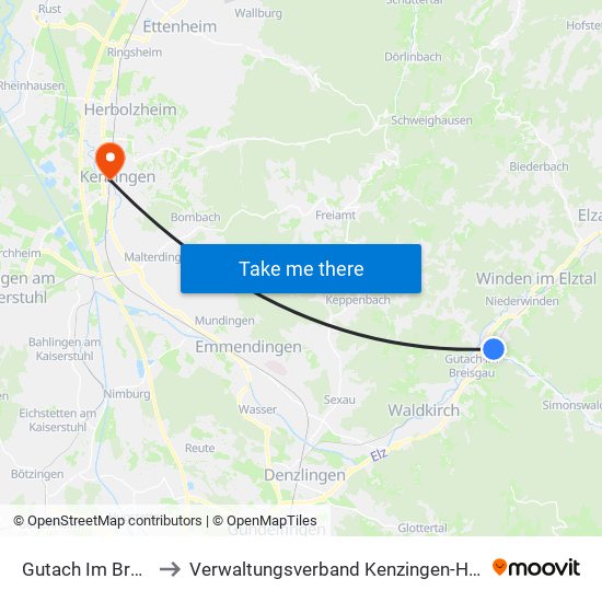 Gutach Im Breisgau to Verwaltungsverband Kenzingen-Herbolzheim map
