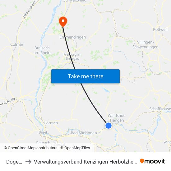 Dogern to Verwaltungsverband Kenzingen-Herbolzheim map