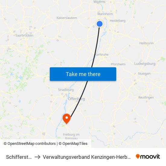 Schifferstadt to Verwaltungsverband Kenzingen-Herbolzheim map