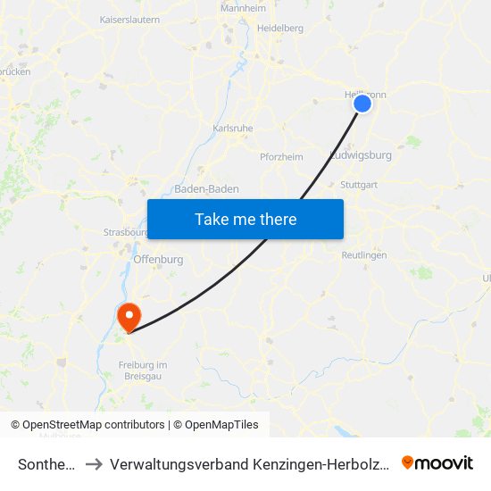 Sontheim to Verwaltungsverband Kenzingen-Herbolzheim map