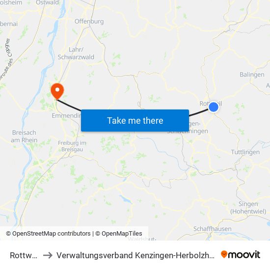 Rottweil to Verwaltungsverband Kenzingen-Herbolzheim map