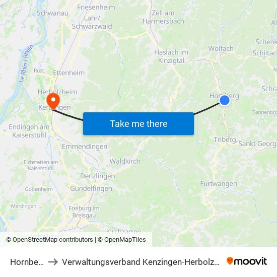 Hornberg to Verwaltungsverband Kenzingen-Herbolzheim map