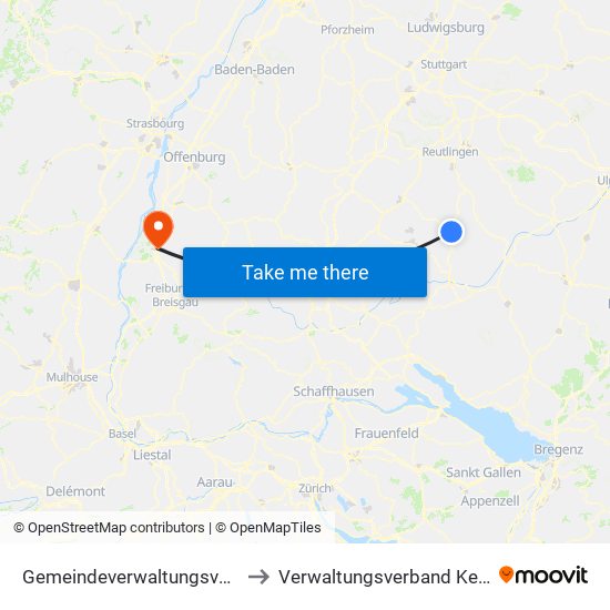 Gemeindeverwaltungsverband Gammertingen to Verwaltungsverband Kenzingen-Herbolzheim map